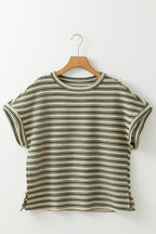 Abby Stripe Textured Side Slits Top