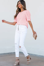Scarlet Flower Textured Short Sleeve Top.