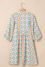 Reagan Floral Print 3/4 Sleeve Notched Neck Mini Dress
