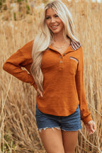 Payton Plaid Hood Patchwork Chest Pocket Henley Top