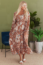 Willow Floral Shirred Square Neck High Waist Maxi Dress