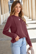 Judith Solid Exposed Seam Long Sleeve Top