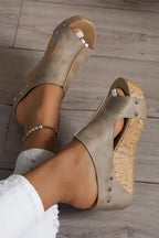 Gianna Pu Leather Wedge Slippers