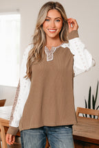Isabella Lace Contrast Patchwork Long Sleeve Top