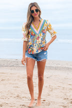 Gwen Crochet V Neck Boho Floral Blouse