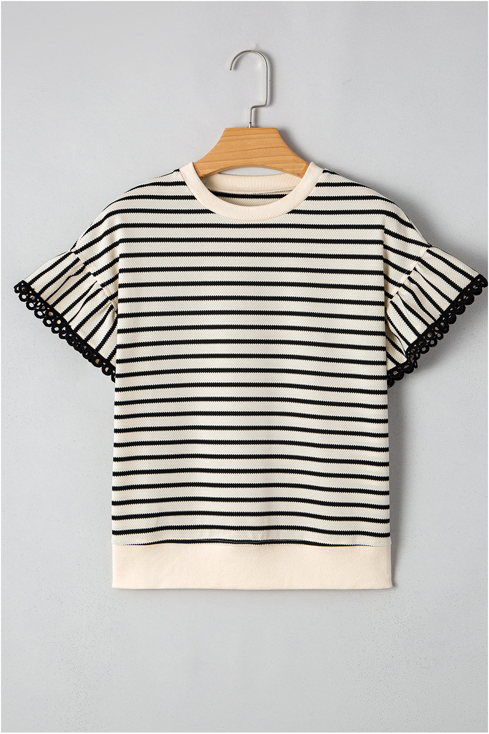 Naya Scallop Lace Trim Ruffle Short Sleeves Top
