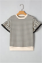 Naya Scallop Lace Trim Ruffle Short Sleeves Top