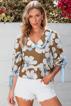 Emberly Tie Sleeve Collared V Neck Blouse