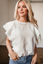 Soraya Crinkled Layered Ruffled Flutter Sleeve Blouse