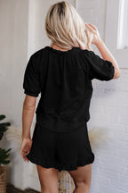 Laylani Puff Sleeve Top and Ruffled Shorts Set