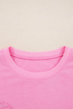 Pink Big Bow Lace Embroidered Dolman Sleeve Slit Plus Size Sweatshirt