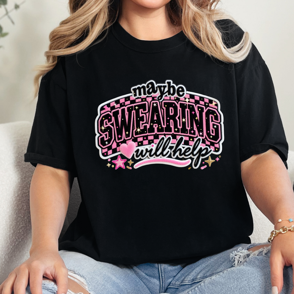Wholesale Maybe Swearing Will Help Graphic Tee - Black Tee