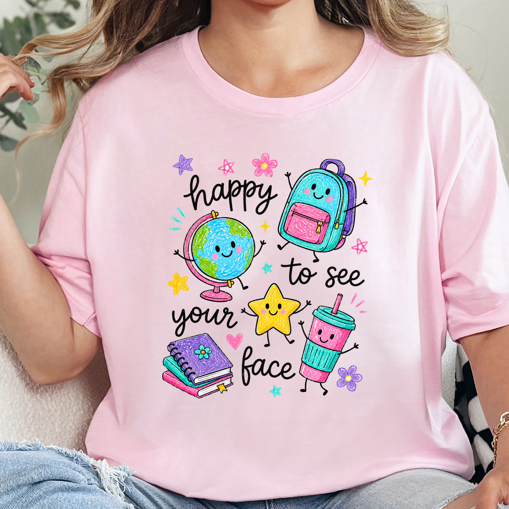 Wholesale Teacher Happy to See Your Face Graphic Tee - Soft Pink