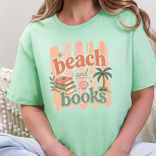 Wholesale Beach and Books Graphic Tee - Mint