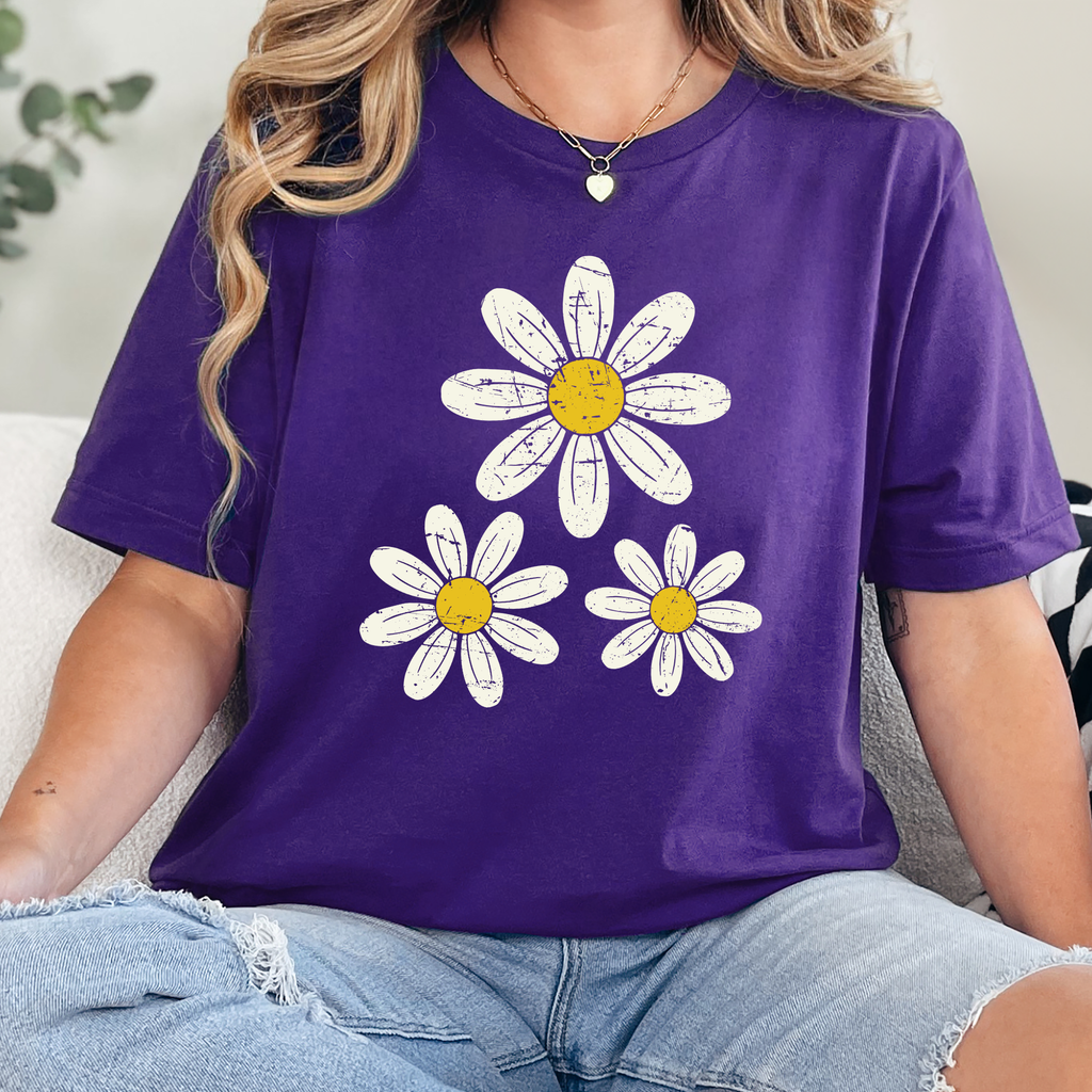 Wholesale Three Daisies Graphic Tee - Team Purple Tee