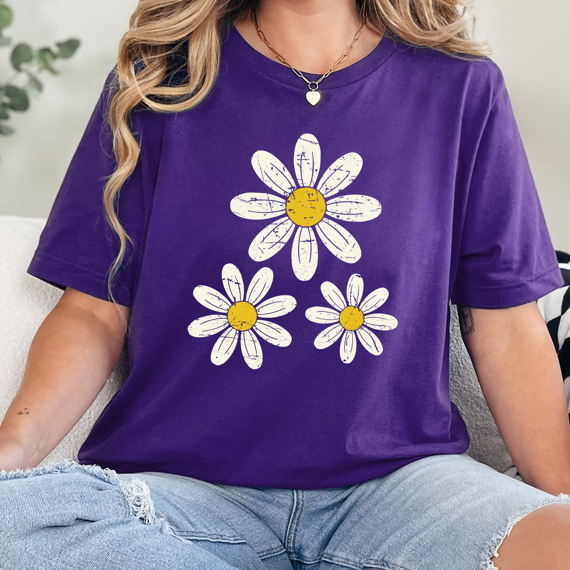 Wholesale Three Daisies Graphic Tee - Team Purple Tee