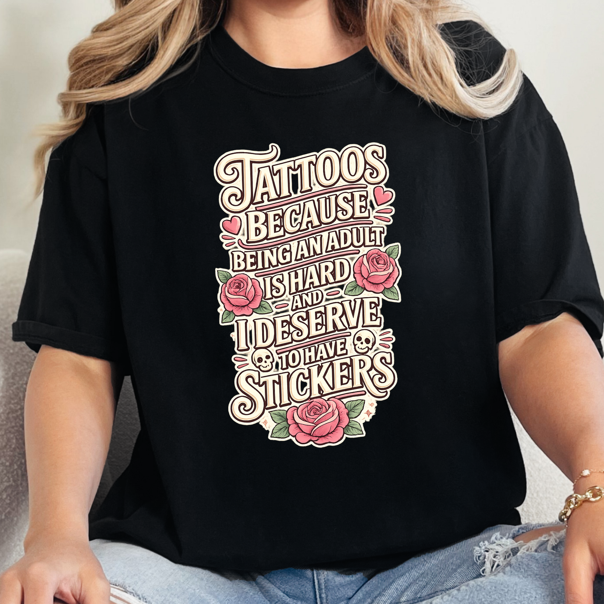 Wholesale Deserve to have Stickers Graphic Tee - Black