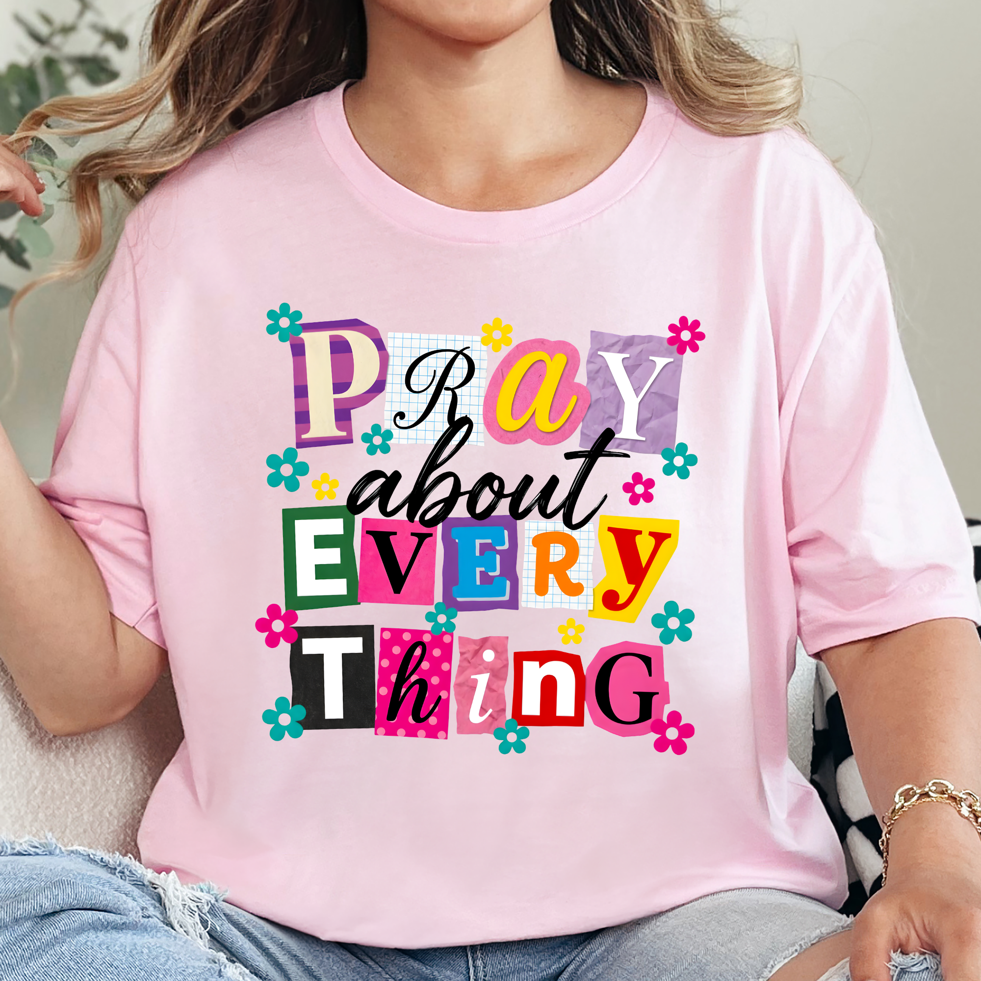Wholesale Pray About Everything Graphic Tee - Soft Pink Tee