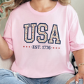 Wholesale Floral USA Graphic Tee - Soft Pink Tee