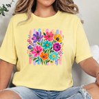 Wholesale Boho Floral Brushstroke Graphic Tee - Heather French Vanilla