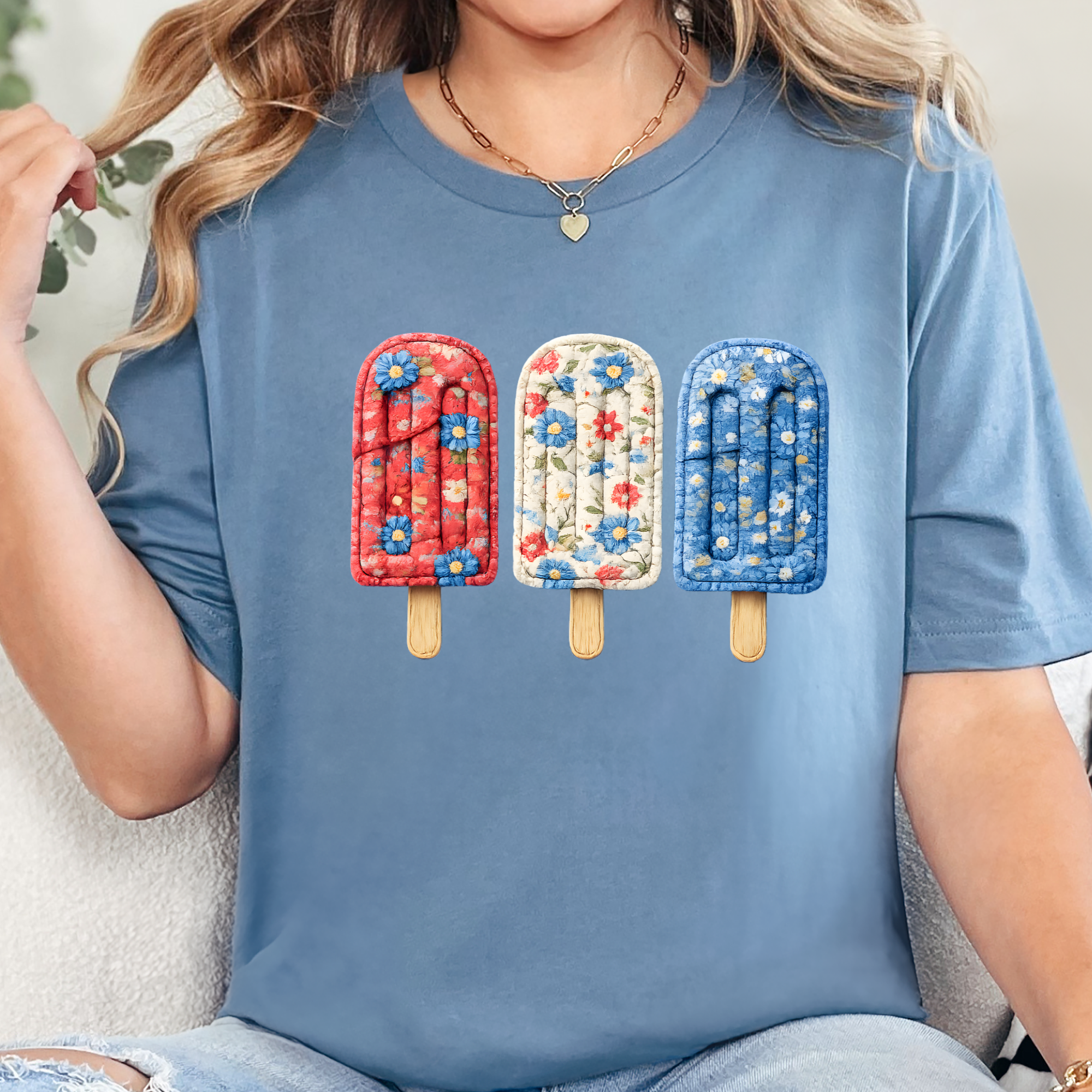 Wholesale 4th of July Popsicle Graphic Tee - Steel Blue Tee