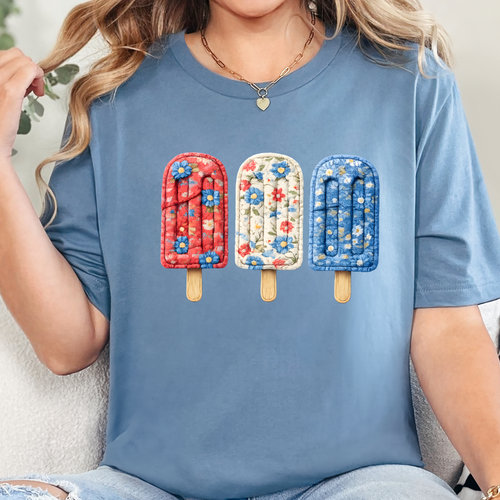 Wholesale 4th of July Popsicle Graphic Tee - Steel Blue Tee
