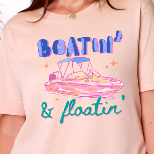 Wholesale Boatin & Floatin Graphic Tee - Peach