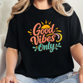 Wholesale Good Vibes Only Bright Graphic Tee - Black Tee