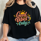 Wholesale Good Vibes Only Bright Graphic Tee - Black Tee