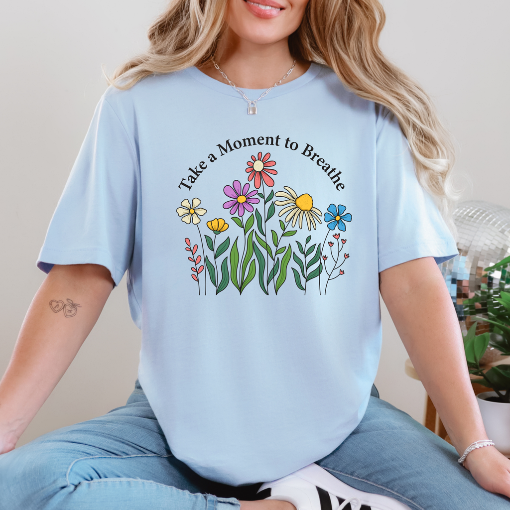 Wholesale Take A Moment To Breathe Graphic Tee - Baby Blue Tee