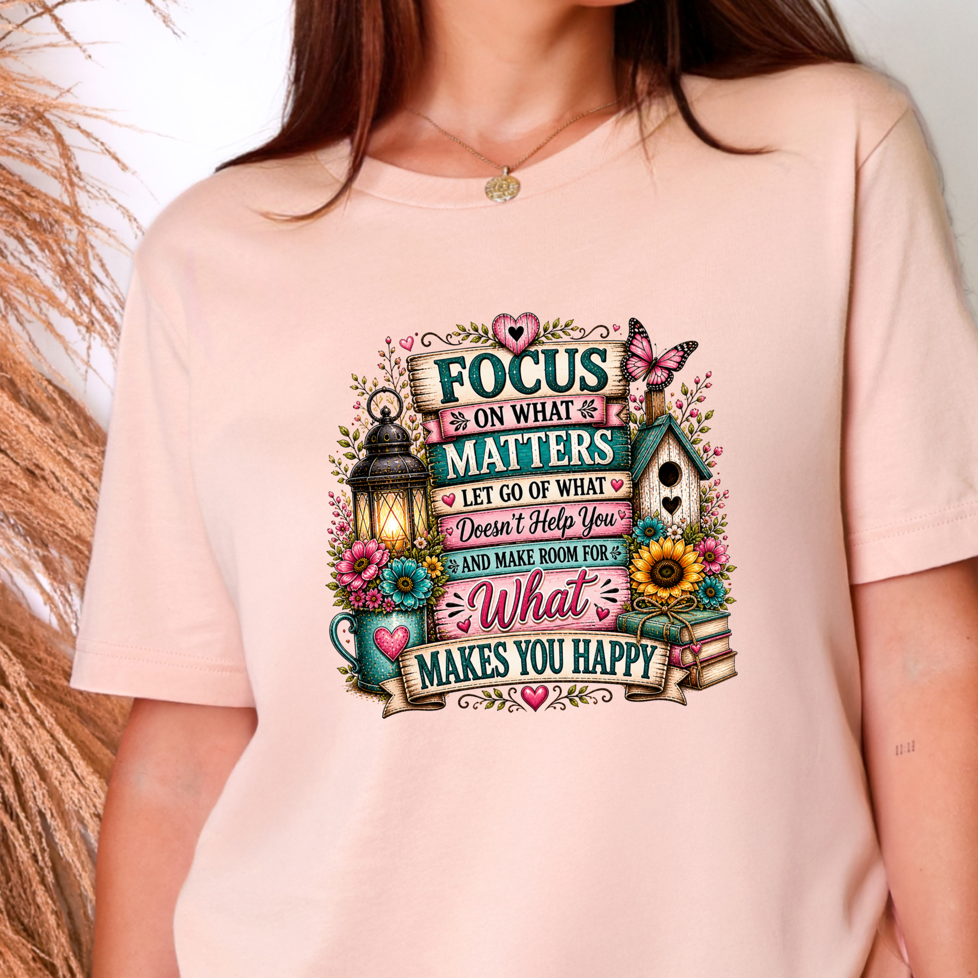 Wholesale Floral Inspiration Graphic Tee - Peach