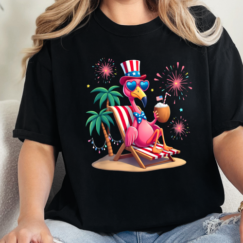 Wholesale Beach Flamingo Graphic Tee - Black Tee