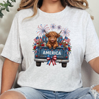 Wholesale Highland Cow America Truck Graphic Tee - Ash Tee
