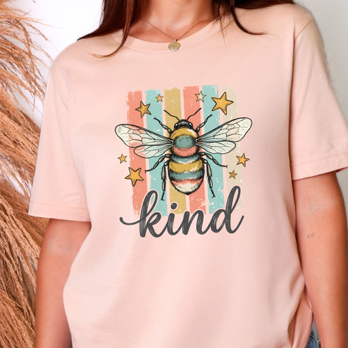 Wholesale Bee Kind Striped Graphic Tee - Peach Tee