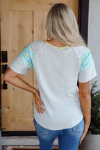 Chana Stripe Floral Sleeves Top