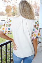 Khaleesi Embroidered Smocked Neck Puff Sleeve Top
