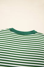 Green Stripe Exposed Seam Patchwork Plus Size Thermal Top