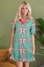 Isabela Butterfly Print Split Neck Short Sleeve Dress