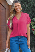 Lilla Notched Neck Batwing Sleeve Lightweight Blouse