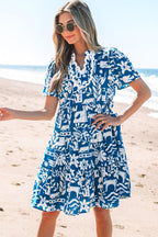 Halle Ricrac Trim Split Neck Floral Loose Dress
