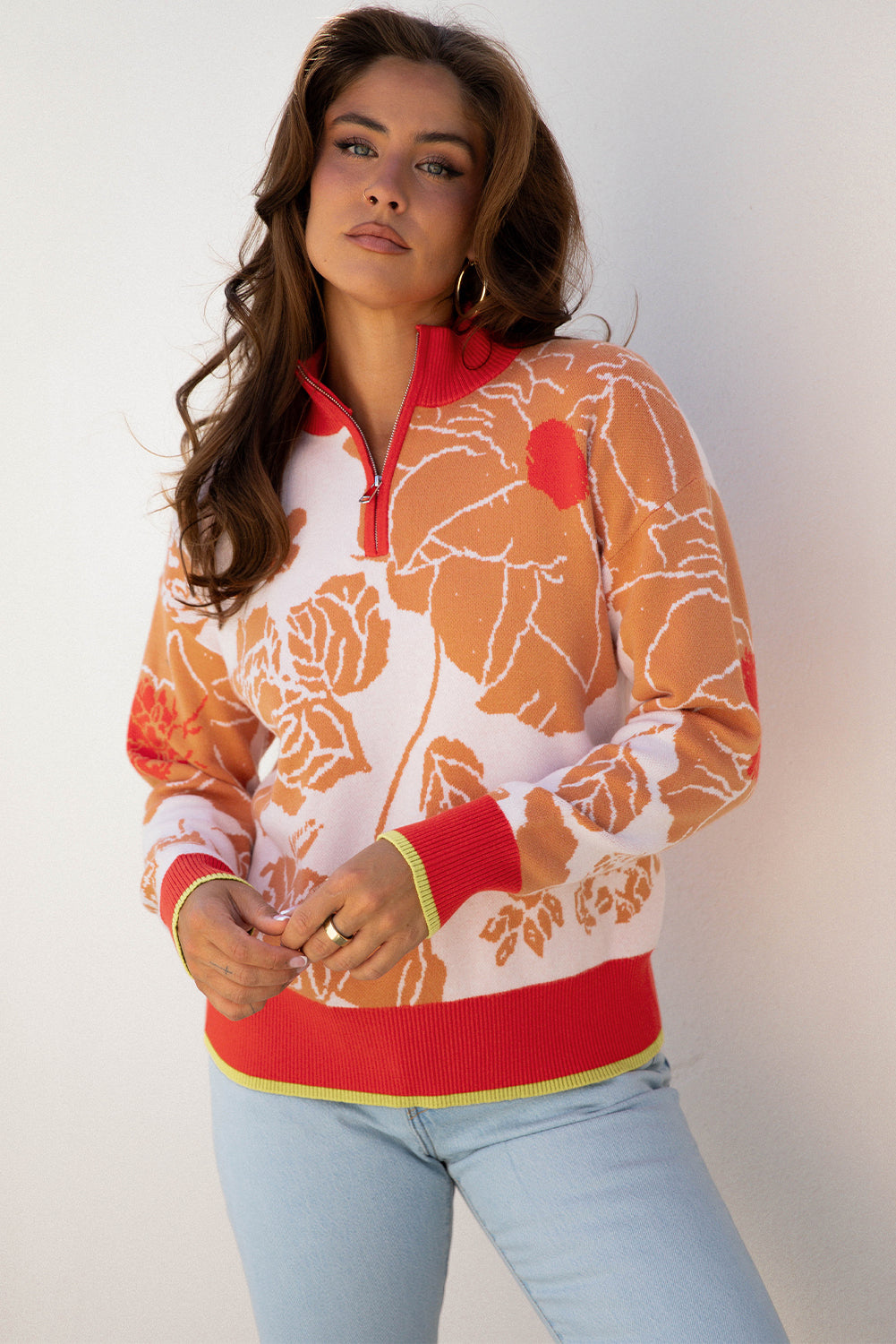 Theaella Zip Collared Pullover Sweater