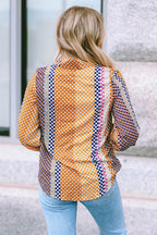 Brown Dot Print Long Sleeve Button Down Shift PLUS Shirt