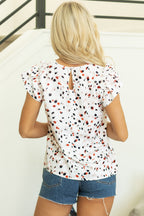 Kelly Ruffle Flutter Sleeve Keyhole Back Slim Blouse