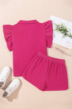Sol Striped Detail Flutter Sleeve Zipped Collar Short Set