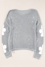 Dulce Big Flower Hollowed Knit Drop Shoulder Sweater