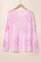 Dulce Big Flower Hollowed Knit Drop Shoulder Sweater