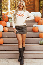 Boo Knitted Pattern Ribbed Edge Sweater