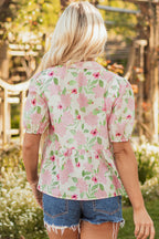 Natasha Floral Drawstring V Neck Peplum Blouse