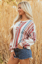 Elizabeth Striped Waffle Exposed Seam Casual Knit Top