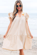 Meredith Embroidery Split Neck Short Dress